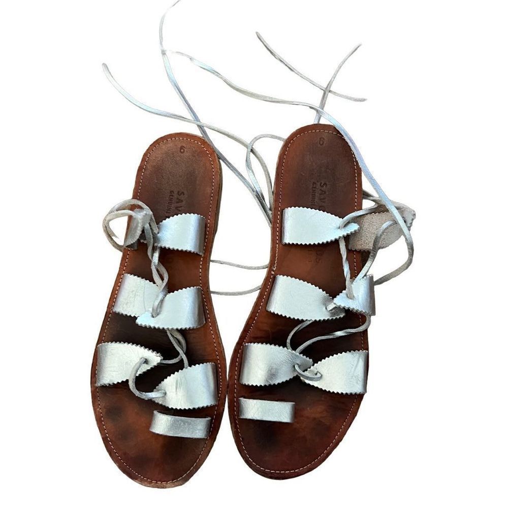 Savopuolos Silver lace up calf silver tone leather sandals